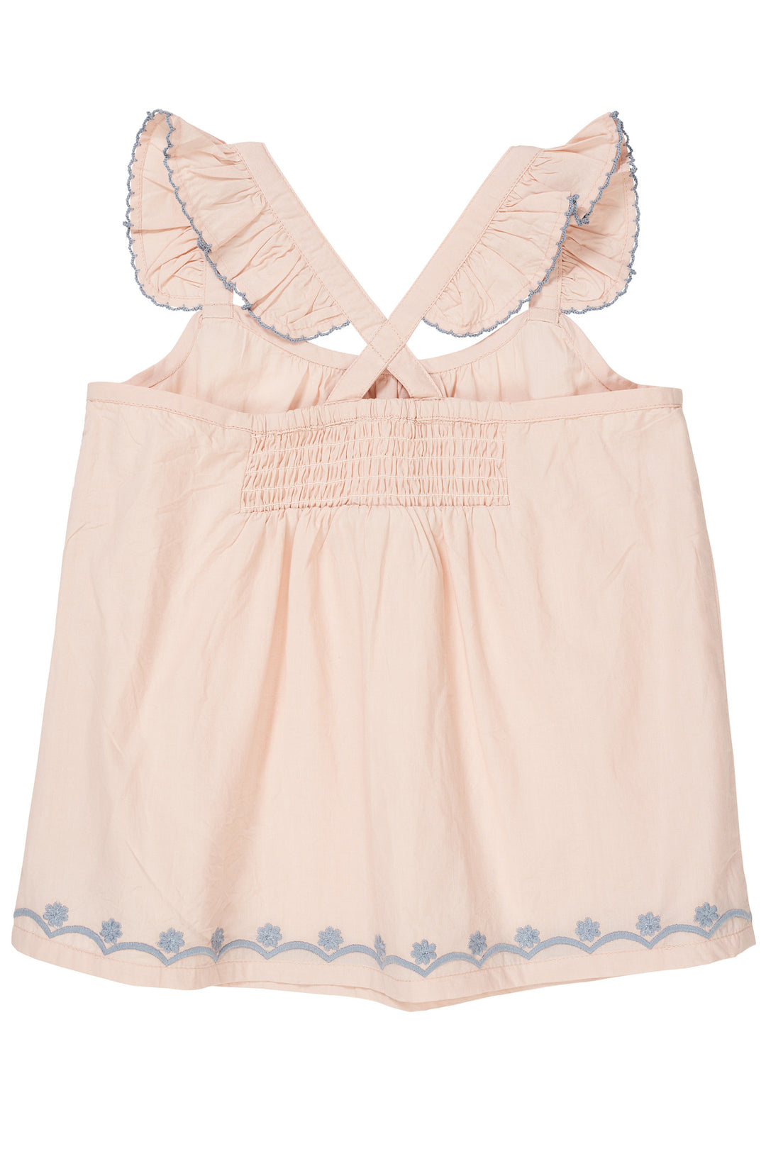 POPLIN FRILL TOP W. EMBROIDERY - DUSTY ROSE COMB