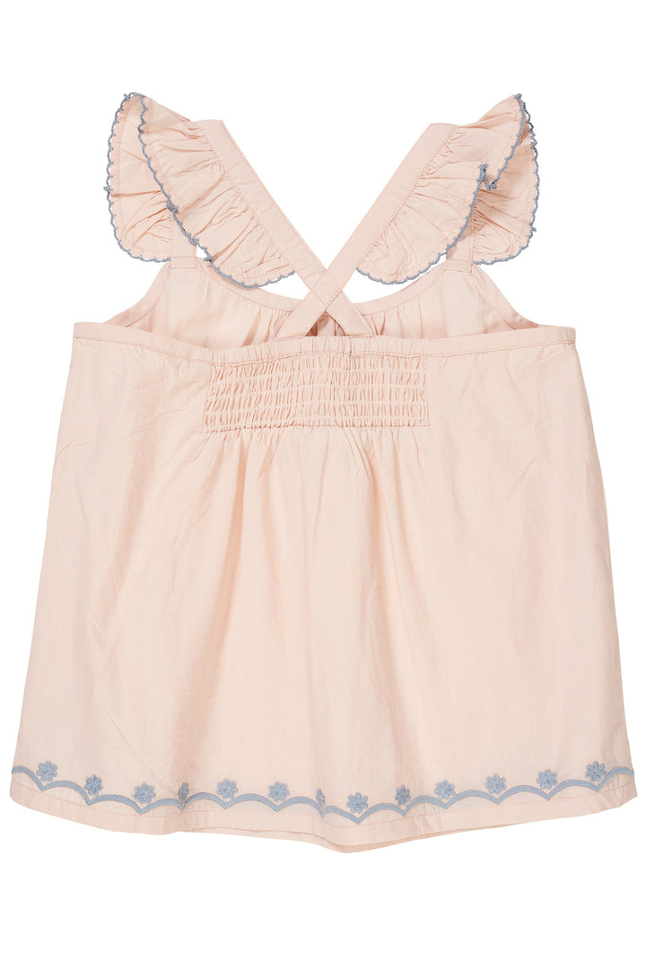 POPLIN FRILL TOP W. EMBROIDERY - DUSTY ROSE COMB