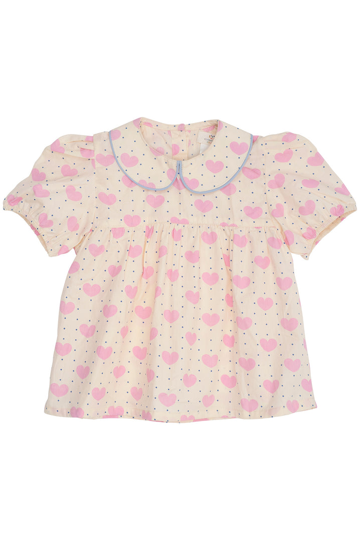 HEART AND DOTS BLOUSE W PIPING - HEART AOP