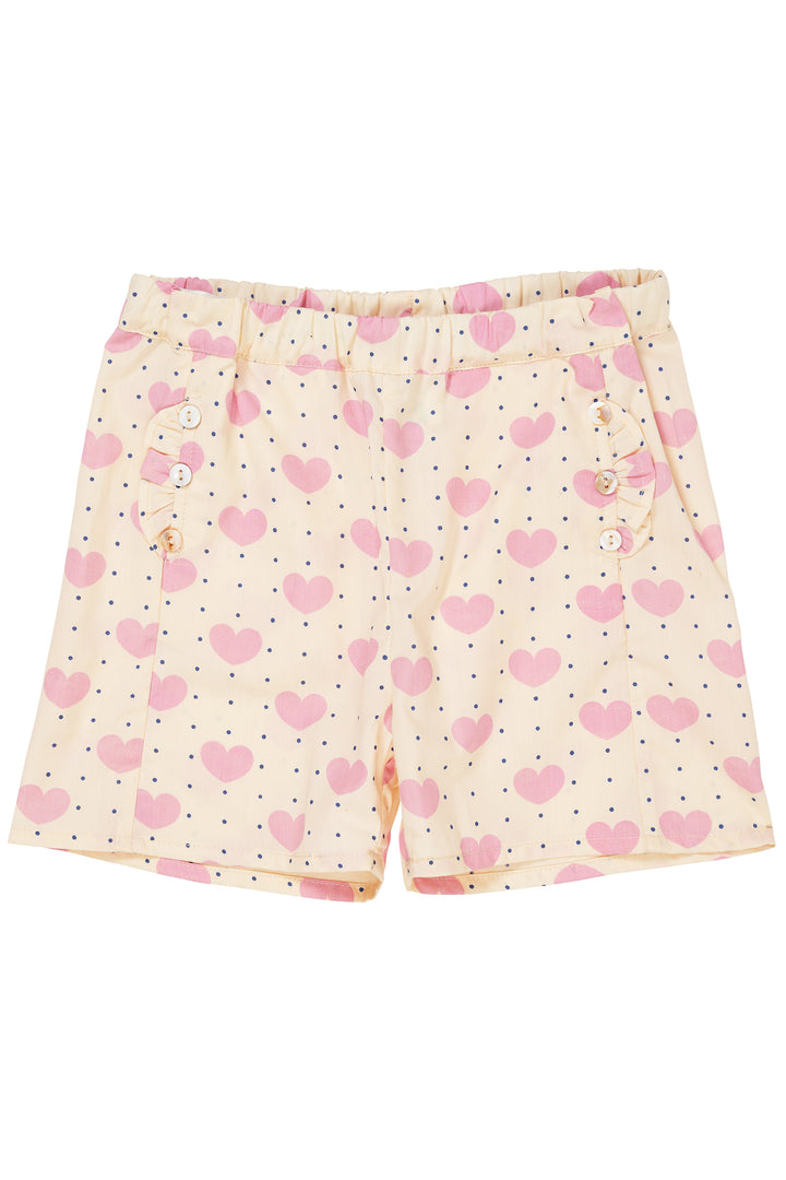 HEART AND DOTS SHORTS W RUFFLE POCKETS - HEART AOP