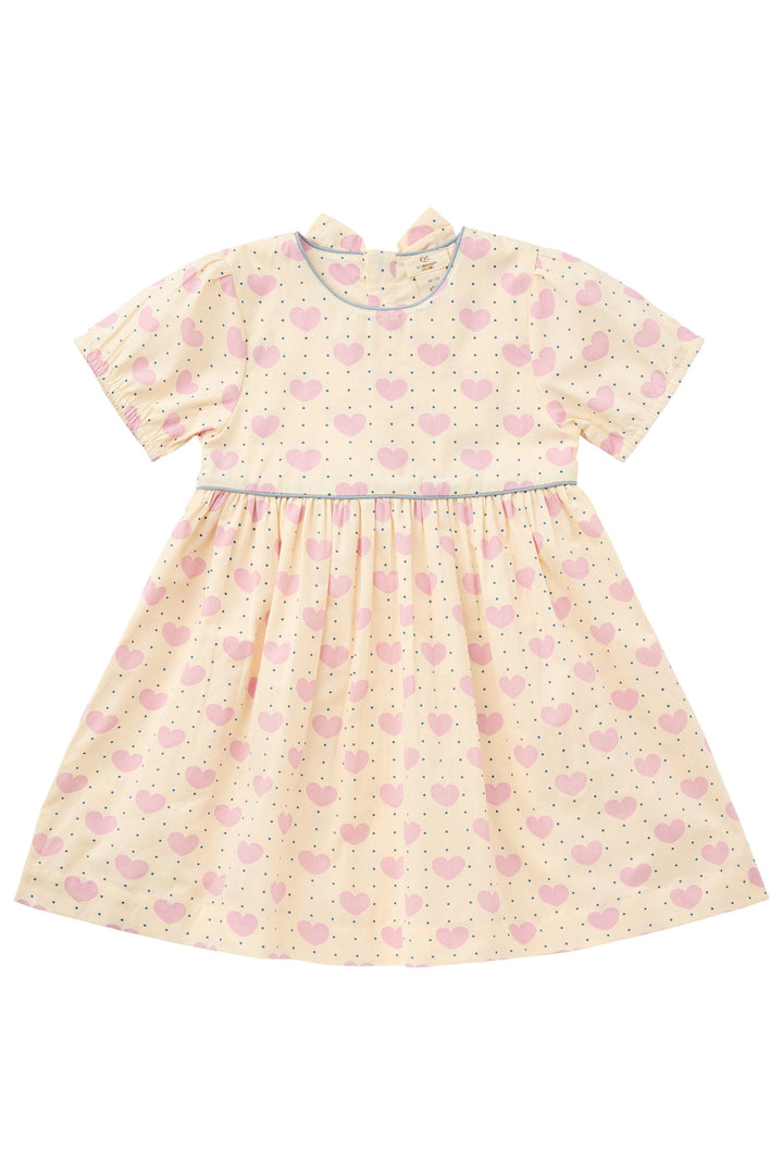 HEART AND DOTS DRESS W PUFFY SLEEVE - HEART AOP