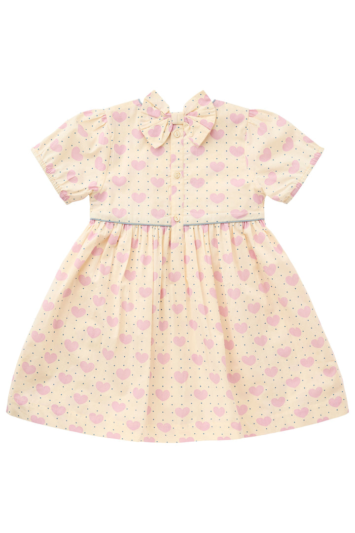 HEART AND DOTS DRESS W PUFFY SLEEVE - HEART AOP