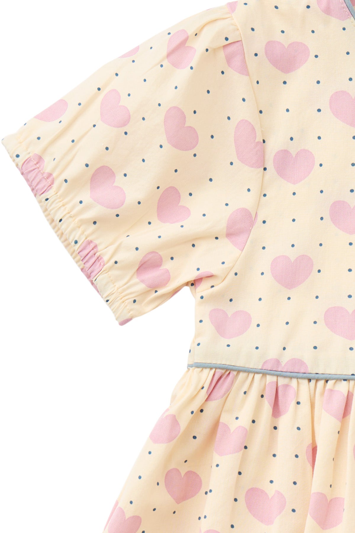 HEART AND DOTS DRESS W PUFFY SLEEVE - HEART AOP