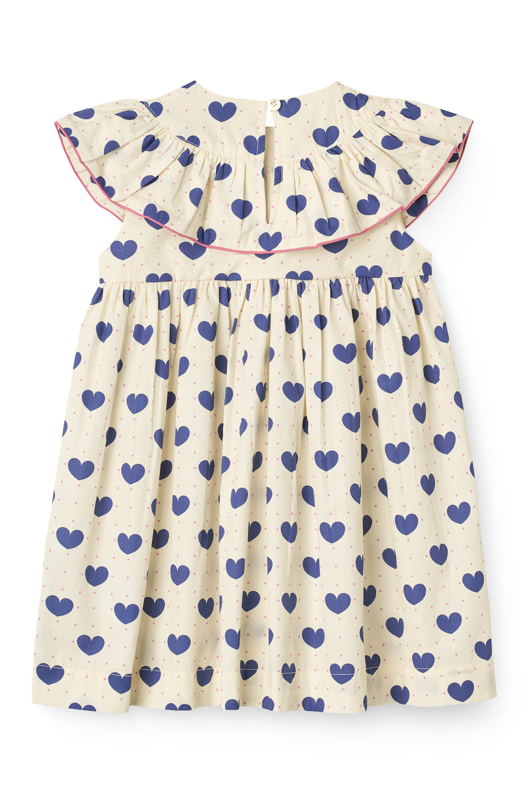 HEART AND DOTS DRESS W. FRILL - HEART AOP