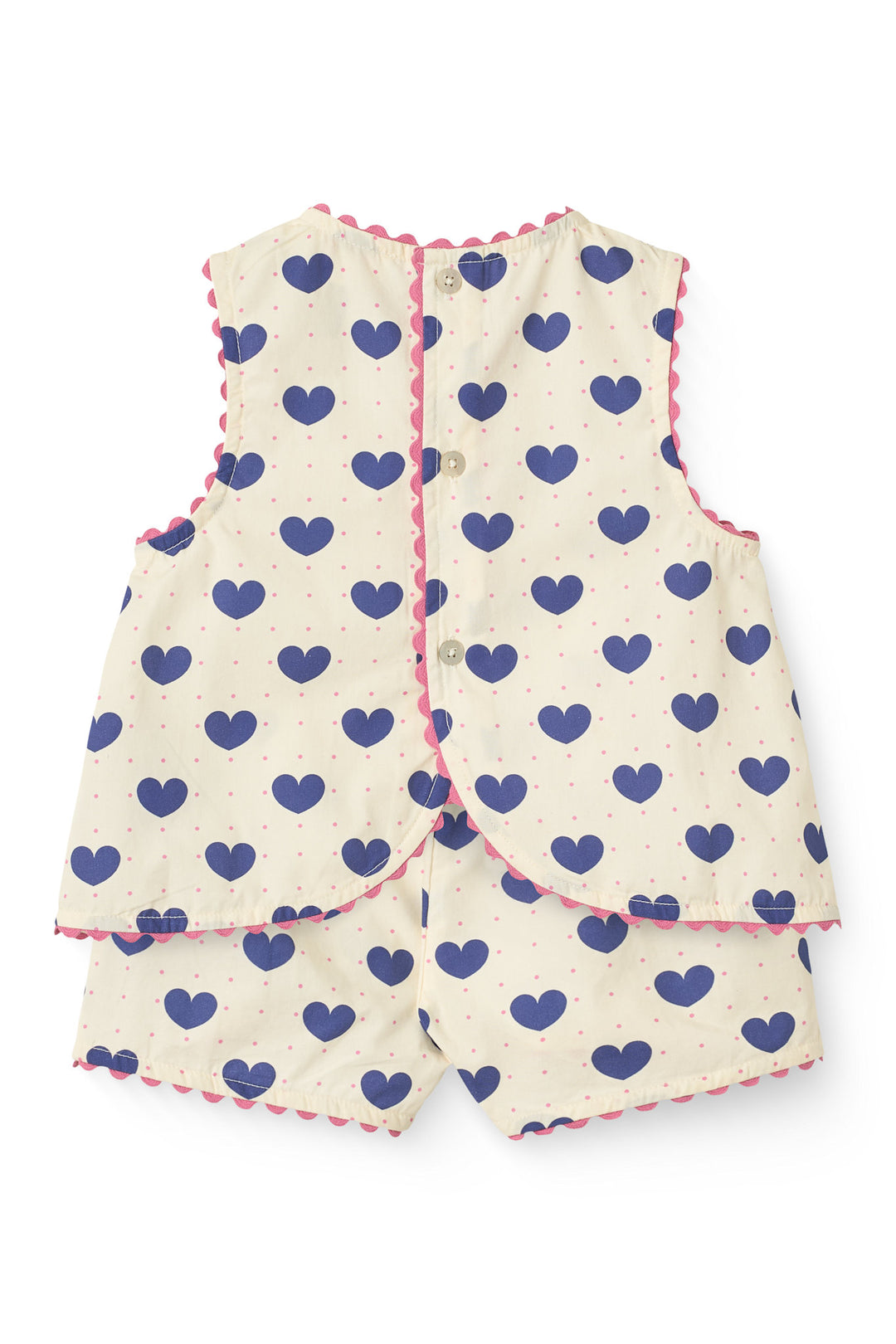 HEART AND DOTS BLOUSE W SHORT SET - HEART AOP OCEAN