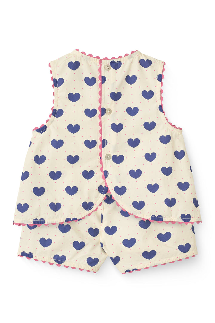 HEART AND DOTS BLOUSE W SHORT SET - HEART AOP OCEAN