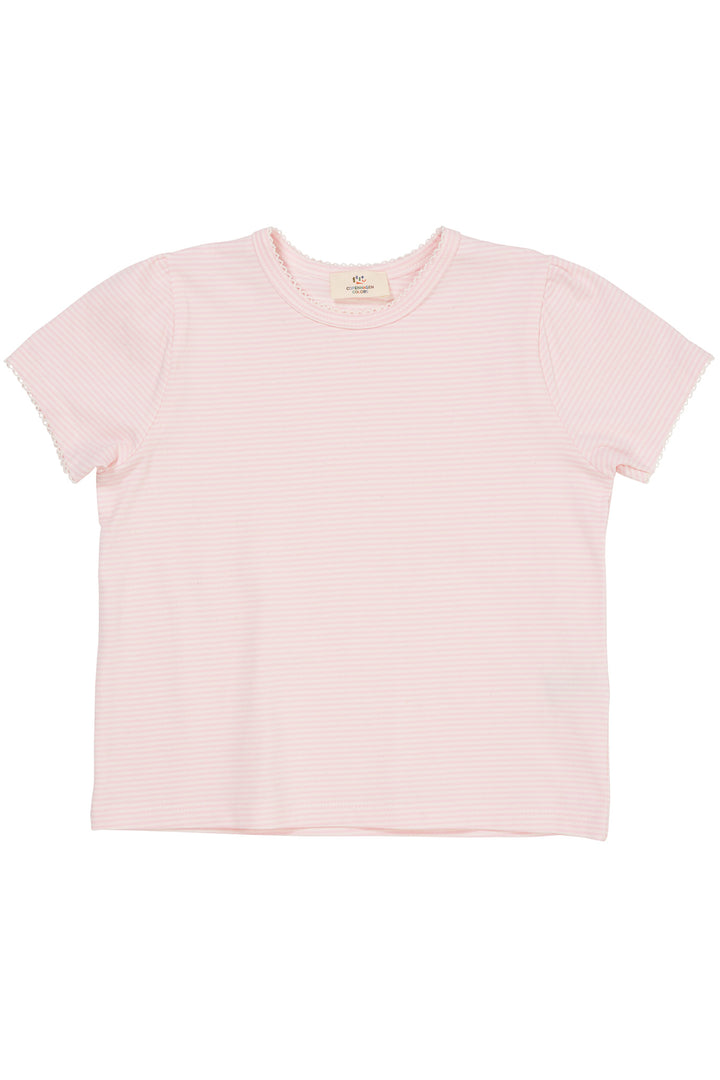 STRIPED T-SHIRT W. RUFFLE SLEEVES - BALLERINA/CREAM STRIPE