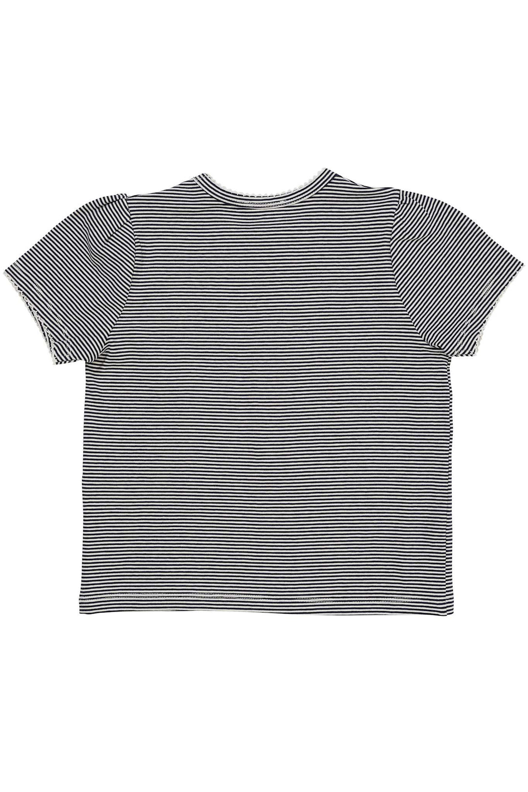 STRIPED T-SHIRT W. RUFFLE SLEEVES - NAVY/CREAM STRIPE