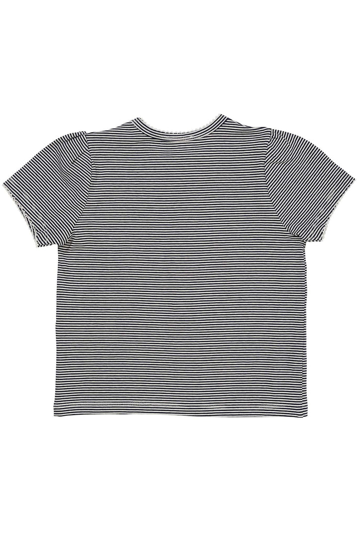 STRIPED T-SHIRT W. RUFFLE SLEEVES - NAVY/CREAM STRIPE