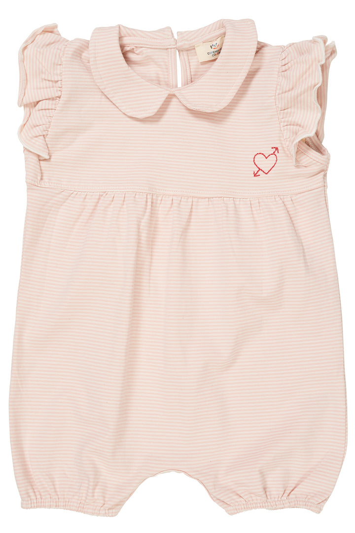 STRIPED GIRLY ROMPER W. EMBROIDERY - DUSTY ROSE/CREAM STRIPE