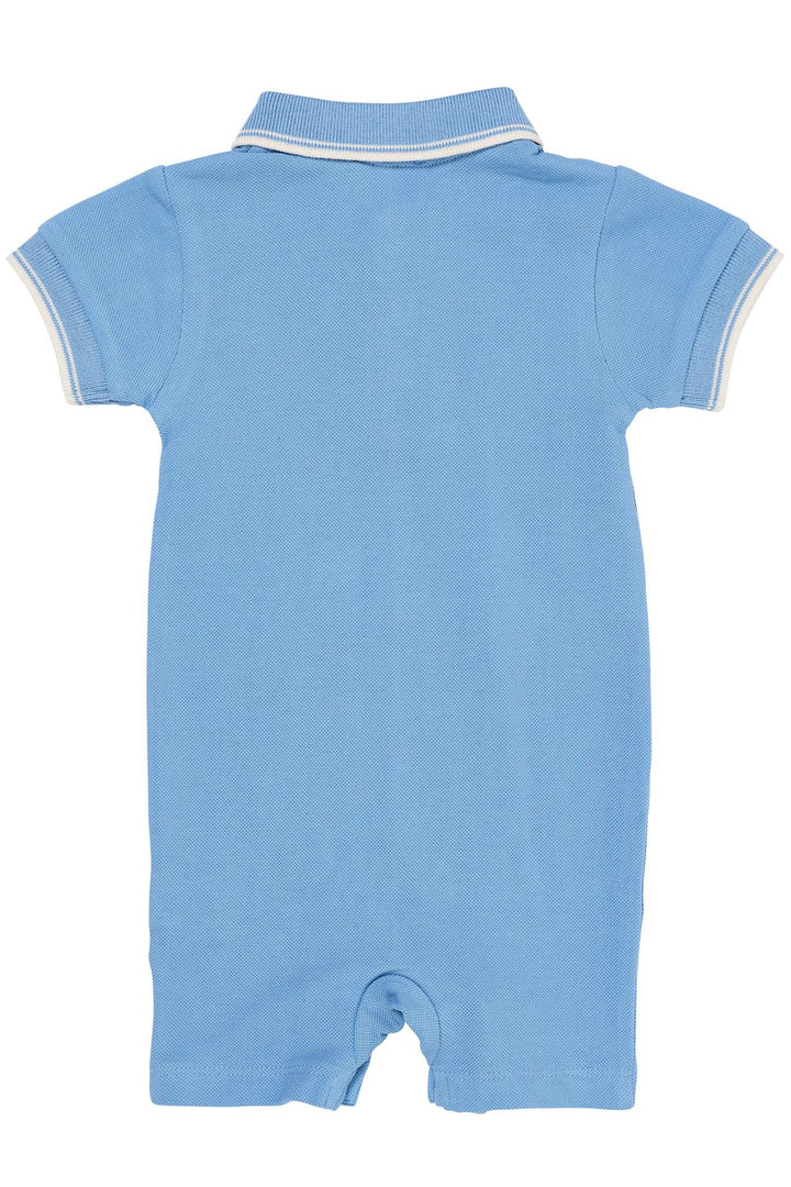 PIQUE POLO ROMPER - SKY BLUE COMB