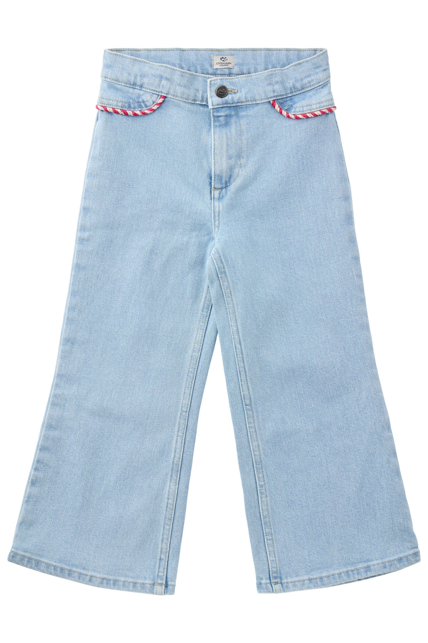 ORGANIC DENIM PANTS WIDE LEG W ROPE DECO - LT BLUE INDIGO WASHED