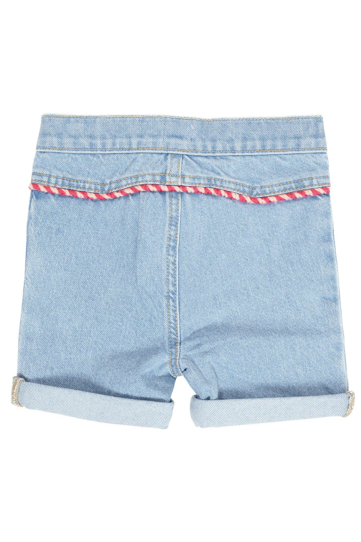 ORGANIC DENIM SHORTS W ROPE DECO - LT BLUE INDIGO WASHED