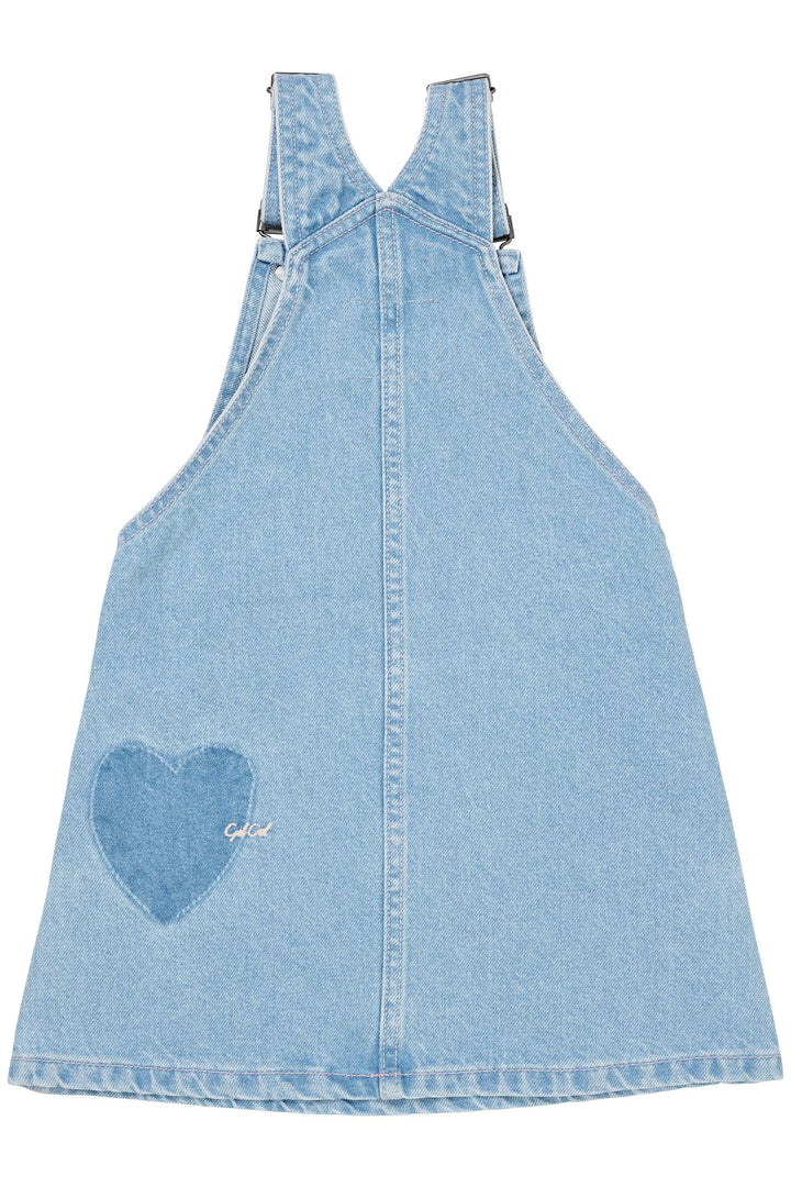 ORGANIC DENIM SPENCER DRESS W HEART - SUPER LT BLUE INDIGO WASHED