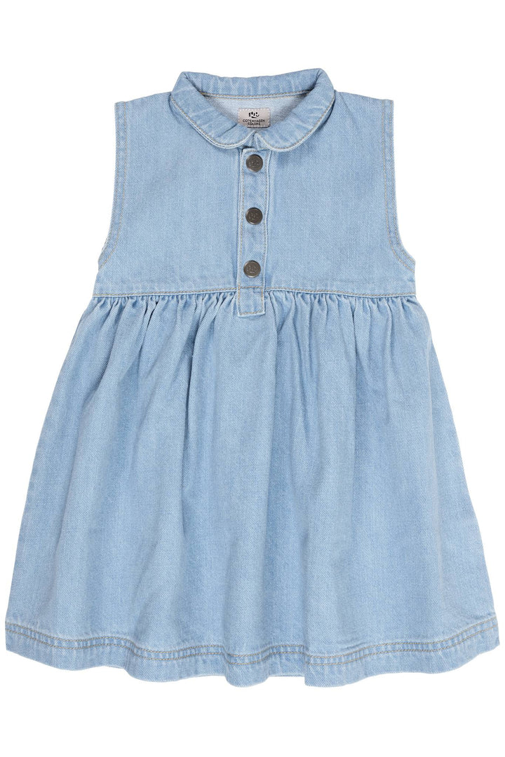 ORGANIC DENIM DRESS W COLLAR - SUPER LT BLUE INDIGO WASHED