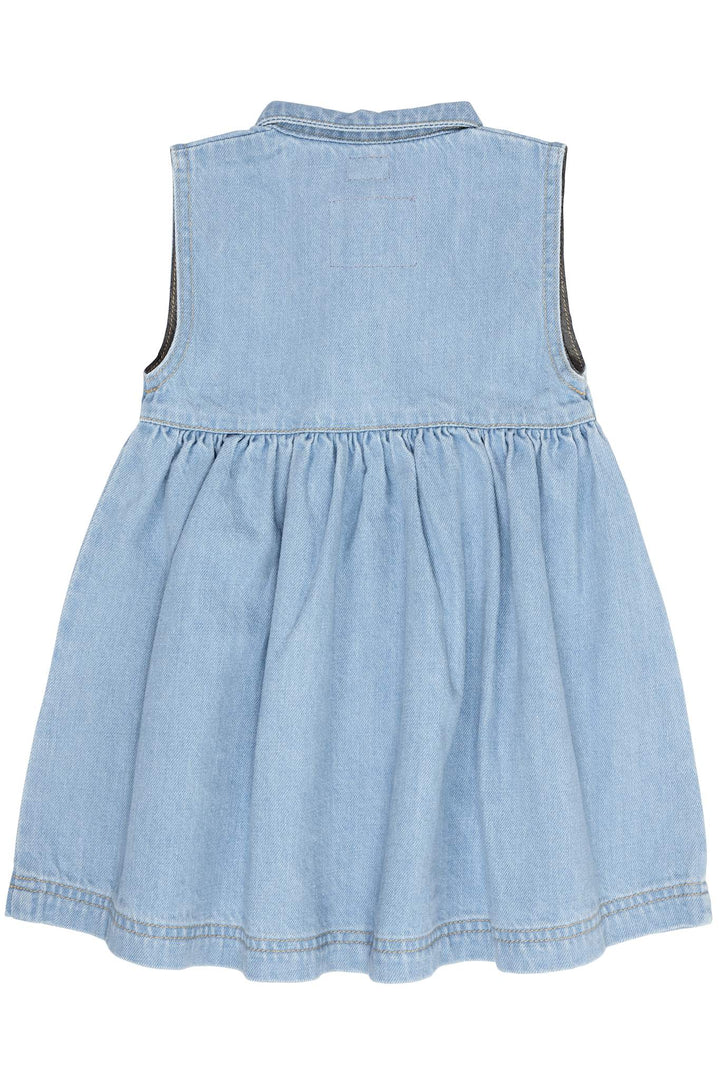 ORGANIC DENIM DRESS W COLLAR - SUPER LT BLUE INDIGO WASHED