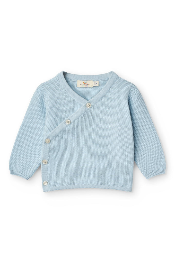 Cotton Knitted Baby cross-over cardigan - DUSTY BLUE