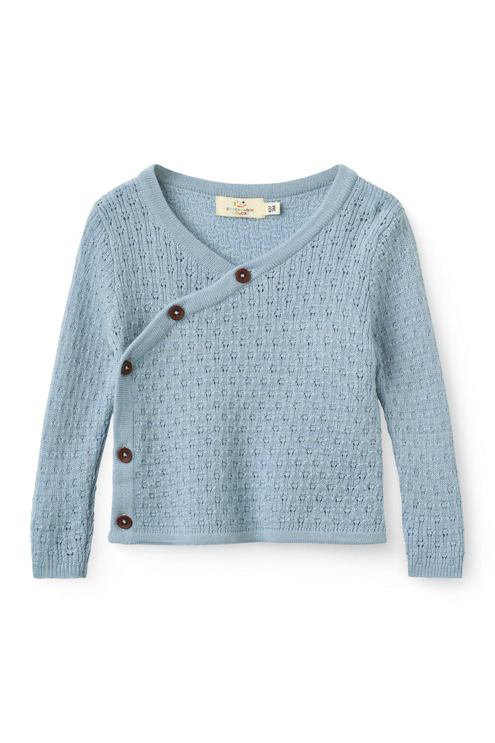 Merino Pattern Baby Cross-Over Cardigan - Dusty Blue