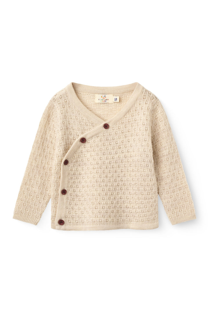 Merino Pattern Baby Cross-Over Cardigan - Pale Cream Melange