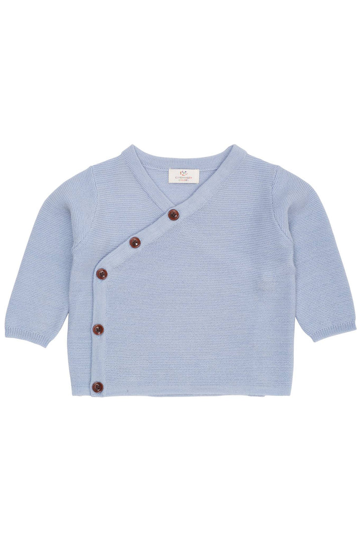 MERINO BABY CROSS-OVER CARDIGAN IN GARTER STITCH - DUSTY BLUE