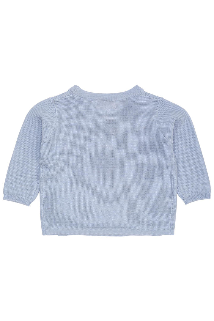 MERINO BABY CROSS-OVER CARDIGAN IN GARTER STITCH - DUSTY BLUE