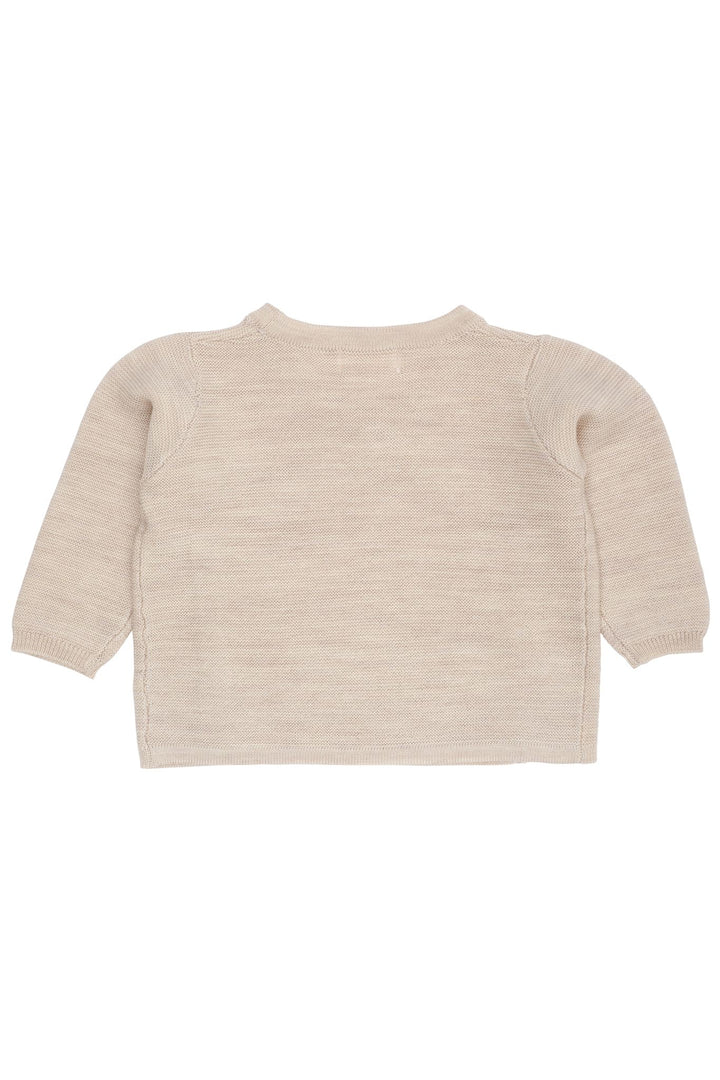 MERINO BABY CROSS-OVER CARDIGAN IN GARTER STITCH - PALE CREAM MEL