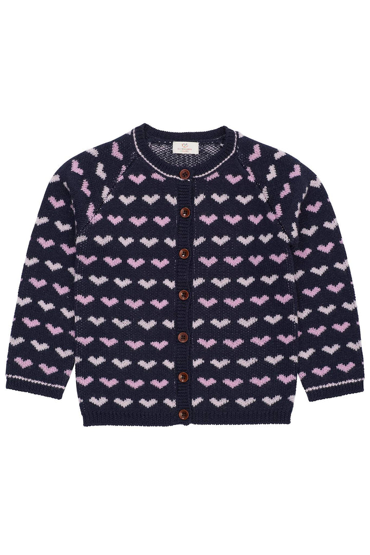 MERINO HEART CARDIGAN - NAVY/BUBBLEGUM COMB