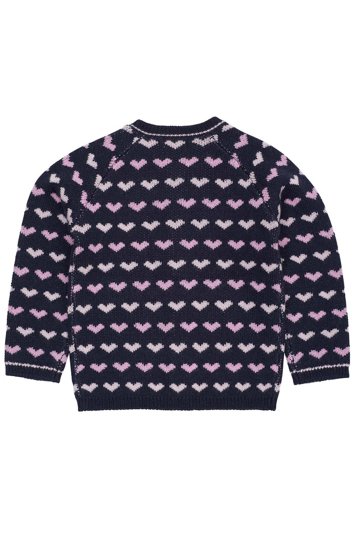 MERINO HEART CARDIGAN - NAVY/BUBBLEGUM COMB
