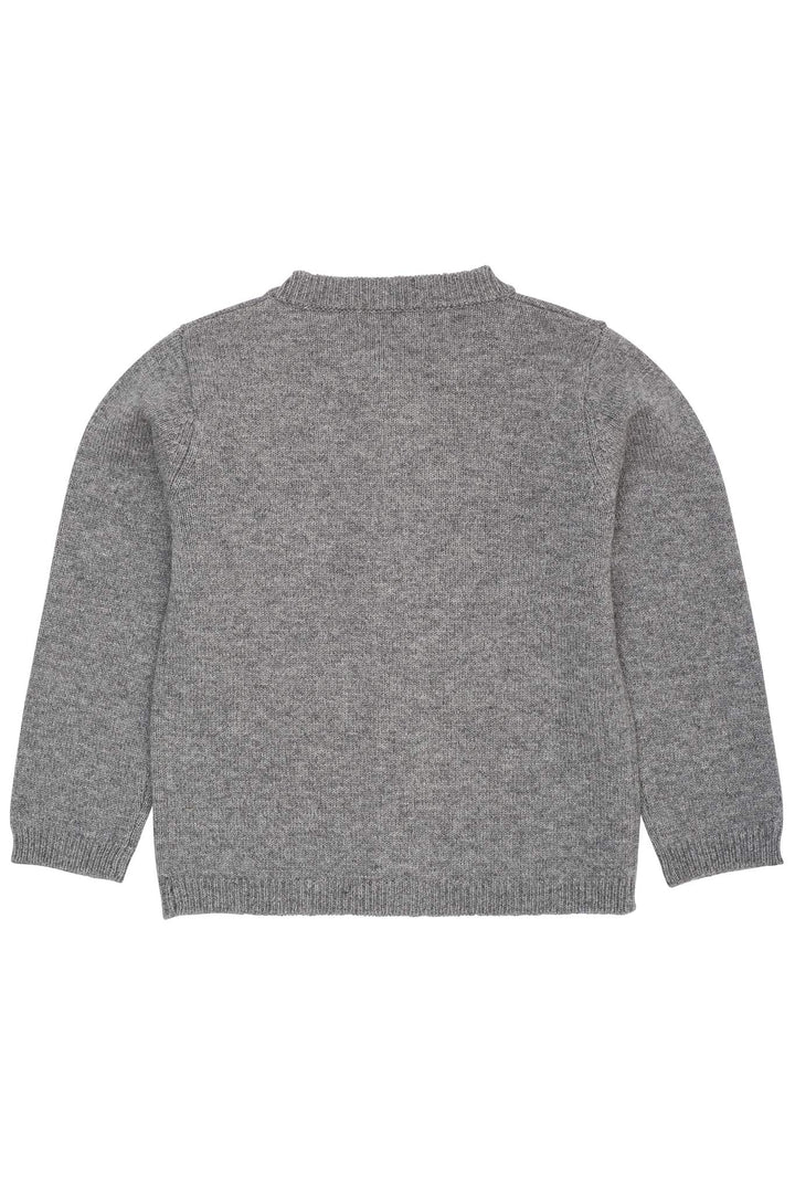 CASHMERE CARDIGAN W. POPLIN BOW - DK GREY MEL./CREAM COMB.