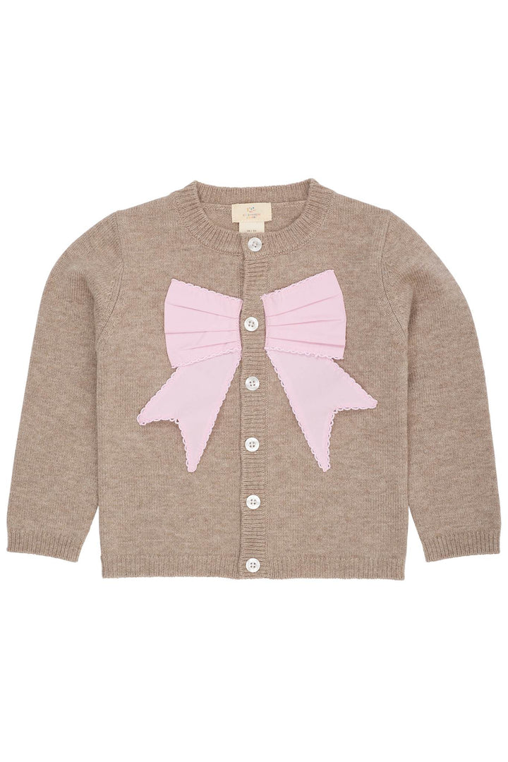 CASHMERE CARDIGAN W. POPLIN BOW - SAND/LAVENDER COMB.