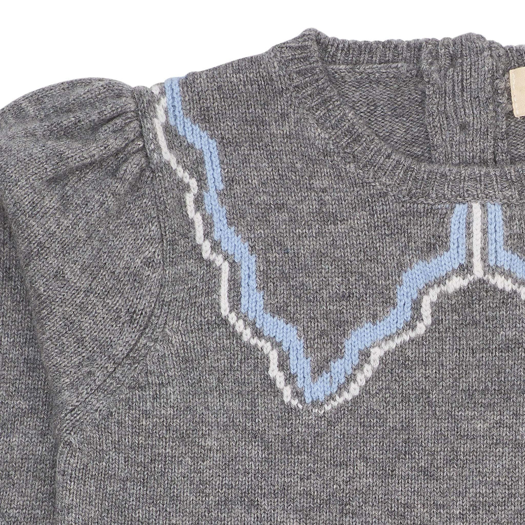 CASHMERE  BLOUSE W. COLLAR DECO - DK GREY/BLUE COMB.