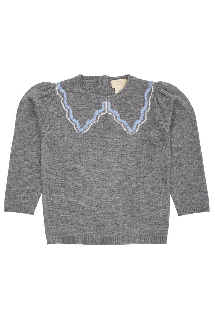 CASHMERE  BLOUSE W. COLLAR DECO - DK GREY/BLUE COMB.