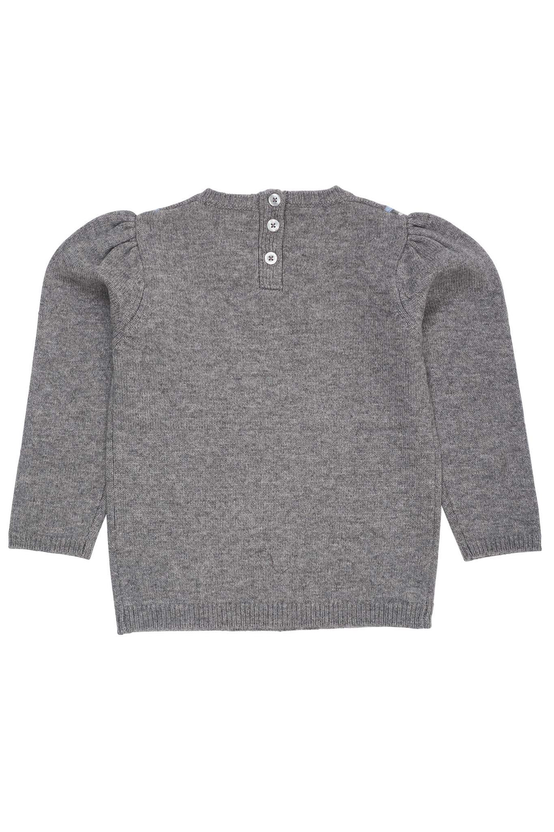CASHMERE  BLOUSE W. COLLAR DECO - DK GREY/BLUE COMB.