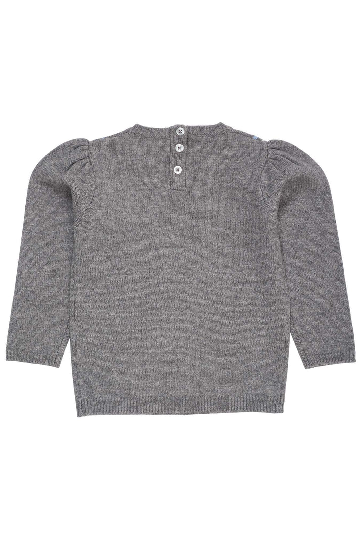 CASHMERE  BLOUSE W. COLLAR DECO - DK GREY/BLUE COMB.