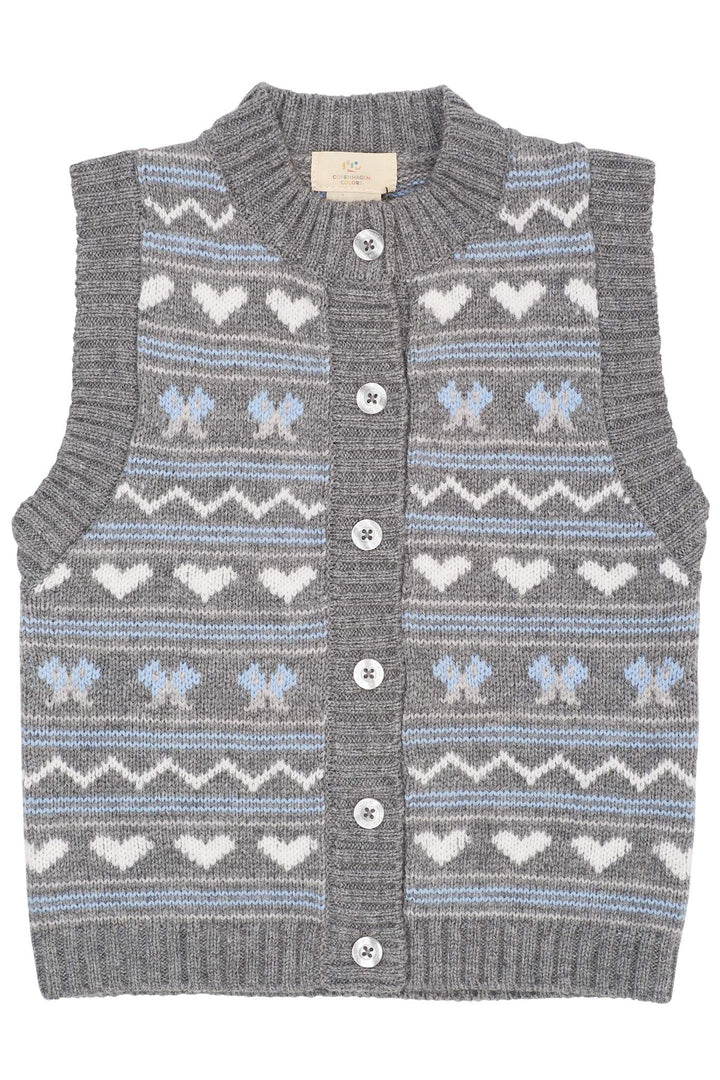 CASHMERE PATTERN VEST - DK GREY COMB