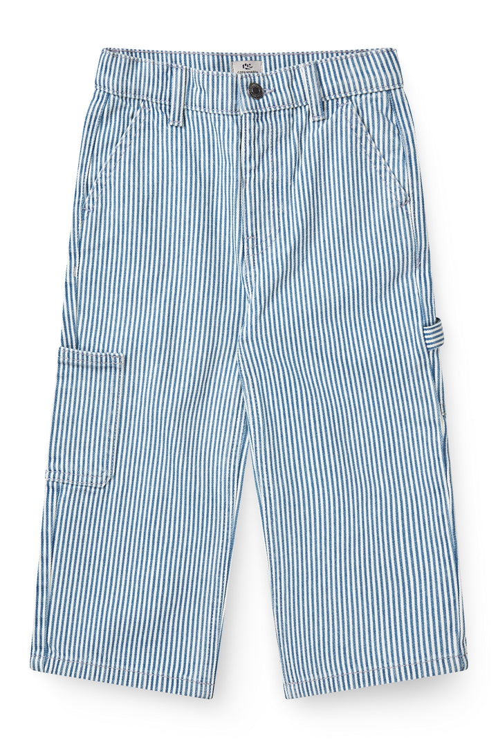 Y/D Stripe Twill Cargo Pants w. Adj. Waist - Denim Blue Stripe Eagle