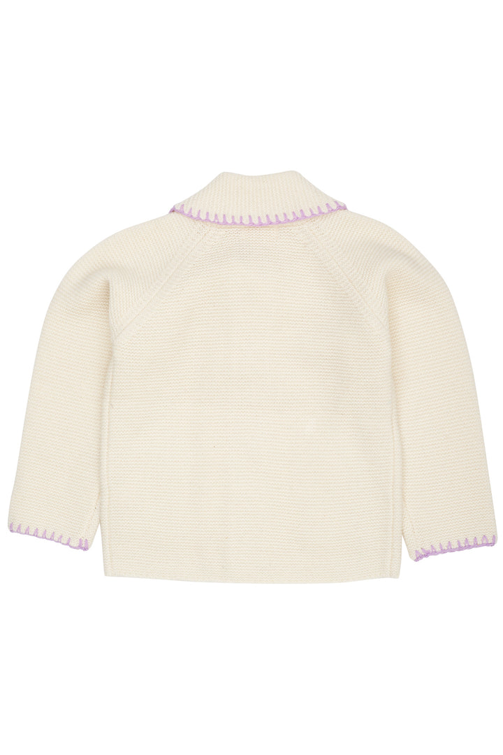 LAMBSWOOL CARDIGAN W. COLLAR - CREAM/LAVENDER COMB