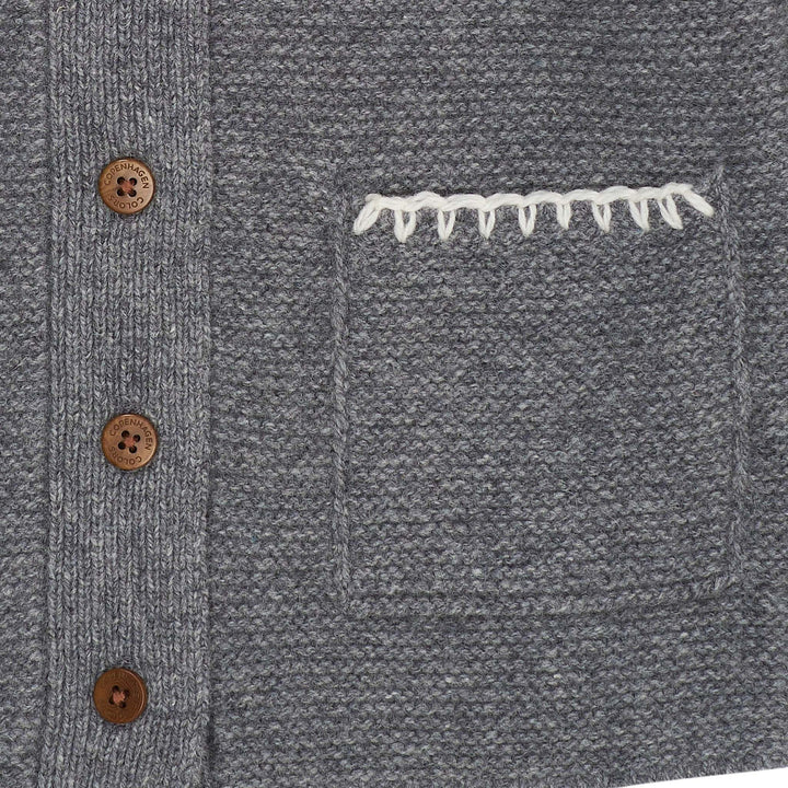 LAMBSWOOL CARDIGAN W. COLLAR - DK GREY/CREAM COMB.