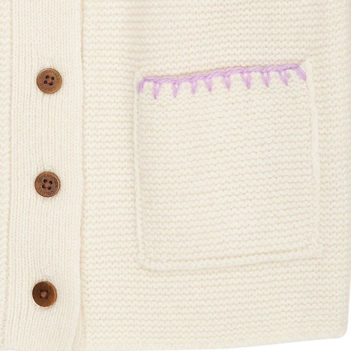 LAMBSWOOL CARDIGAN W. COLLAR - CREAM/LAVENDER COMB