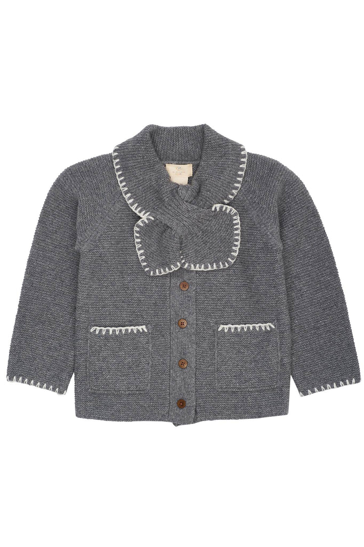 LAMBSWOOL CARDIGAN W. COLLAR - DK GREY/CREAM COMB.