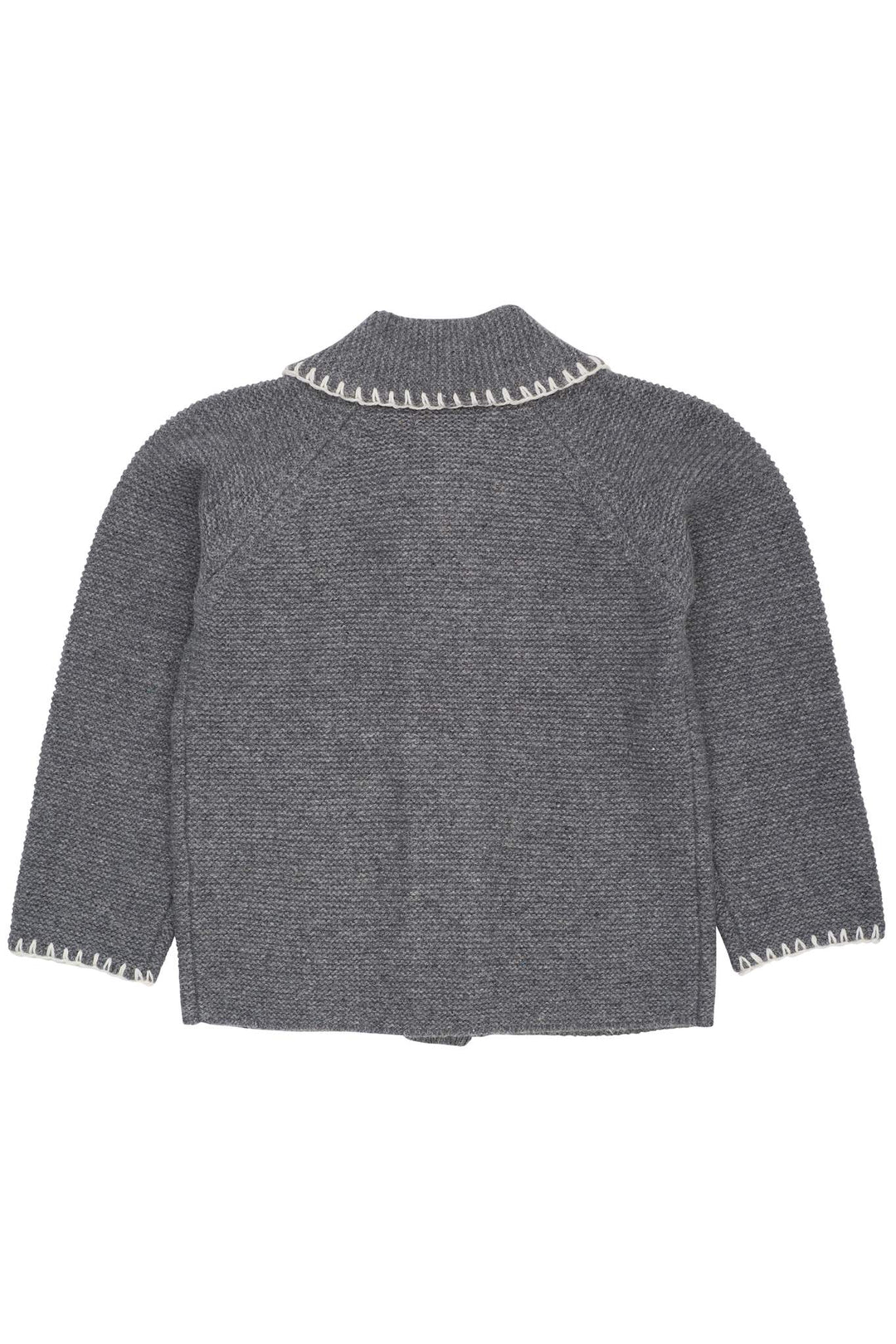 LAMBSWOOL CARDIGAN W. COLLAR - DK GREY/CREAM COMB.
