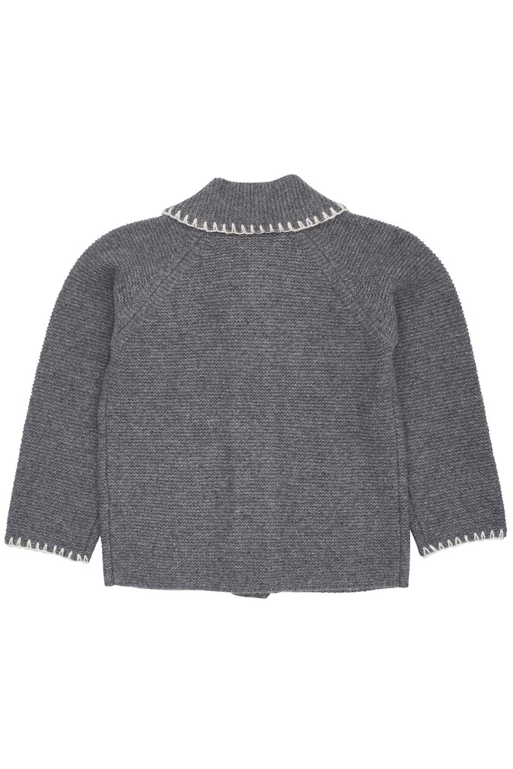 LAMBSWOOL CARDIGAN W. COLLAR - DK GREY/CREAM COMB.