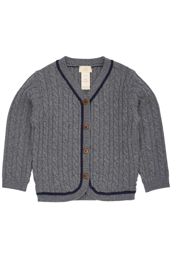 LAMBSWOOL GRANDAD CARDIGAN - DK GREY/NAVY COMB.