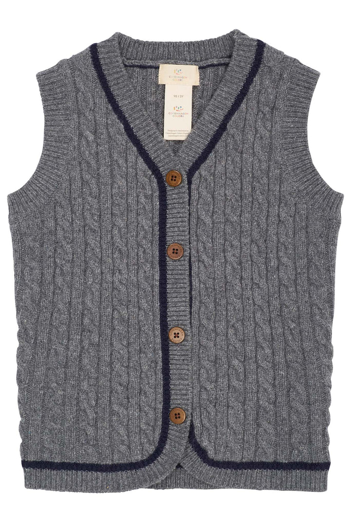 LAMBSWOOL GRANDAD VEST - DK GREY/NAVY COMB.