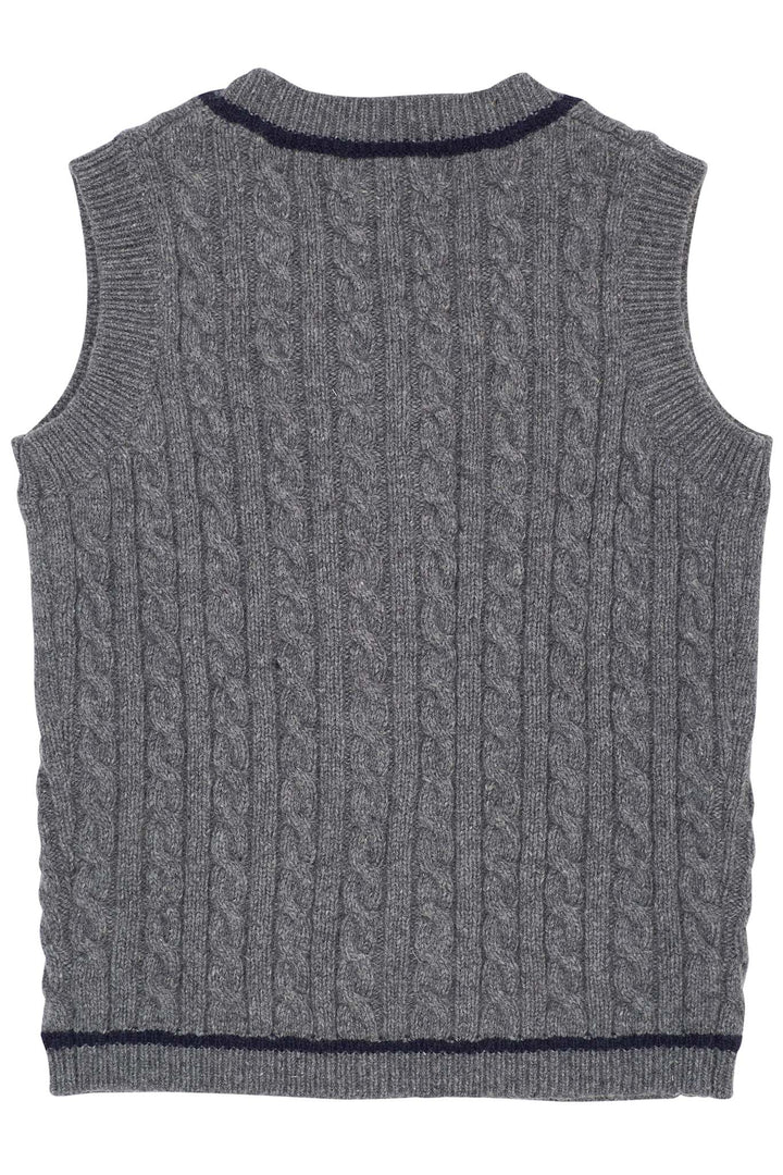 LAMBSWOOL GRANDAD VEST - DK GREY/NAVY COMB.
