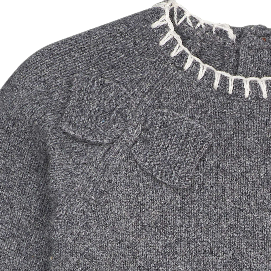 LAMBSWOOL DRESS W. BOW - DK GREY/CREAM COMB.