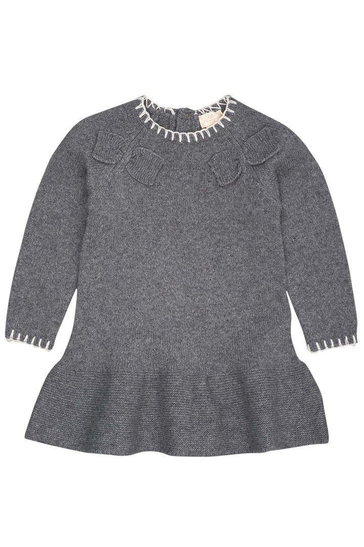 LAMBSWOOL DRESS W. BOW - DK GREY/CREAM COMB.