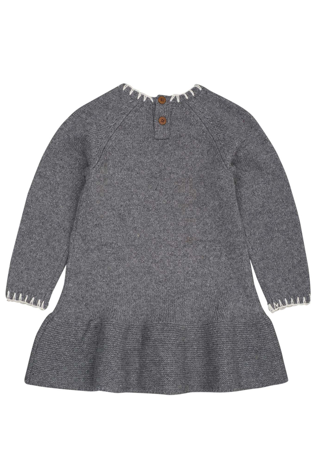 LAMBSWOOL DRESS W. BOW - DK GREY/CREAM COMB.
