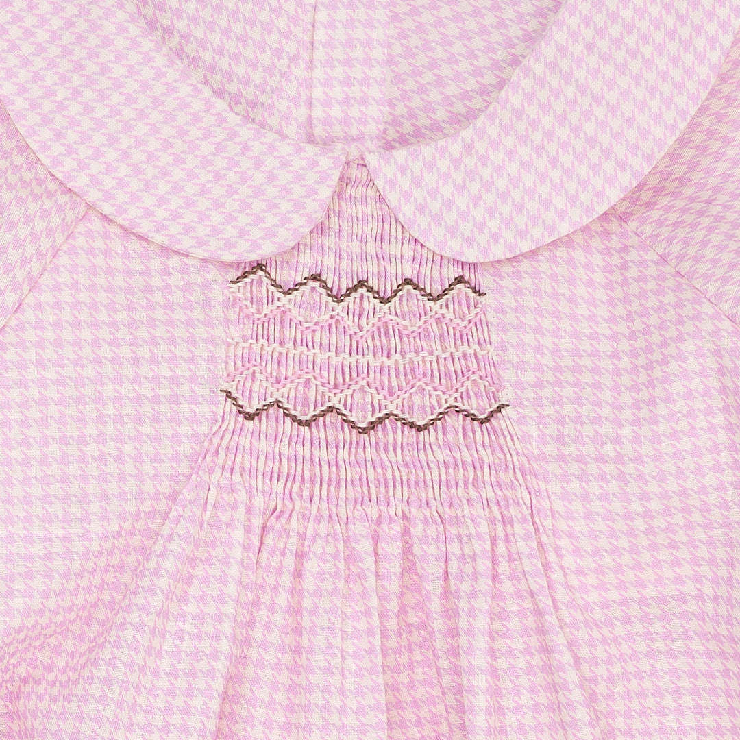 HOUNDSTOOTH BLOUSE W. HANDMADE EMB. SMOCK - SYRINGA COMB