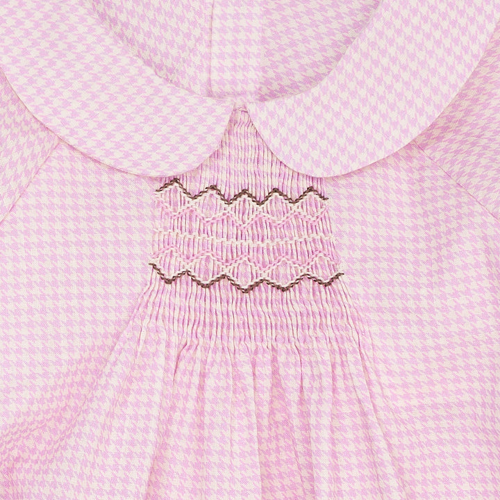 HOUNDSTOOTH BLOUSE W. HANDMADE EMB. SMOCK - SYRINGA COMB